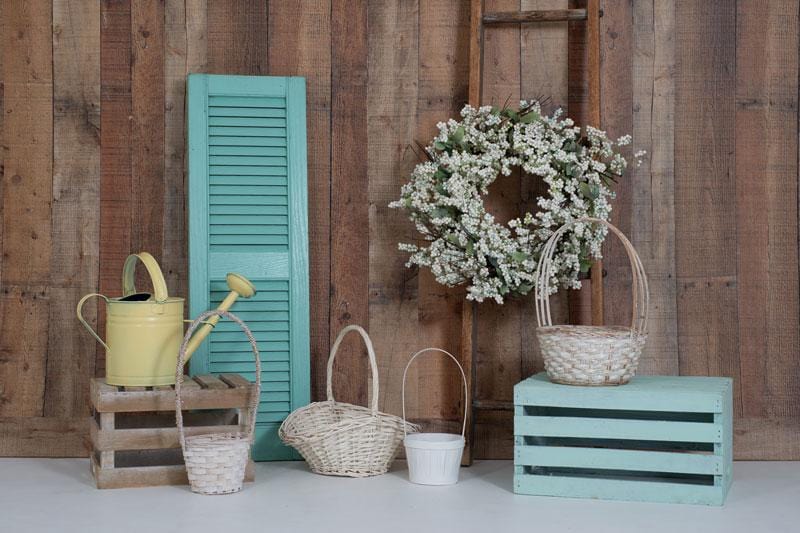 Kate Wood Wall Flowers Basket Decorations Spring Backdrop for Photography Designed by Tyna Renner - Kate Backdrop