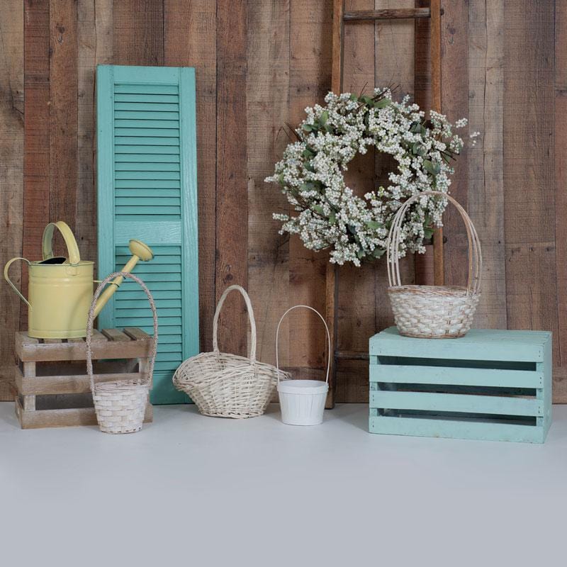 Kate Wood Wall Flowers Basket Decorations Spring Backdrop for Photography Designed by Tyna Renner - Kate Backdrop