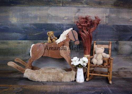 Katebackdrop£ºKate Rocking Horse and Teddy Bear Children Backdrop for Photography Designed by Amanda Moffatt
