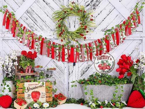 Katebackdrop鎷㈡綖Kate Summer Strawberry White Wooden Board With Banners Backdrop