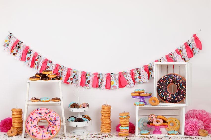 Kate Pink Donut Banners Children Backdrop for Birthday\Cake Smash - Kate Backdrop