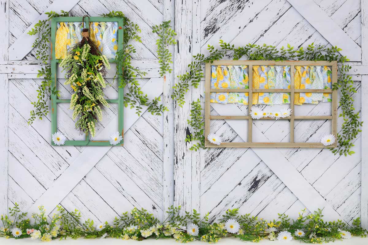 Kate Retro Wood Lemon color and Daisies Summer Backdrop - Kate Backdrop