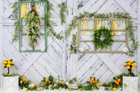 Kate Retro Wood Summer Daisies Lemon Backdrop for Children - Kate Backdrop