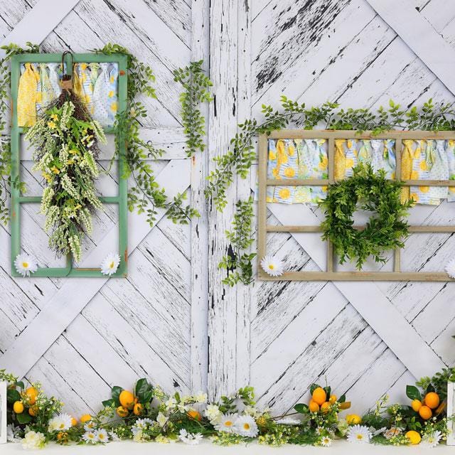 Kate Retro Wood Summer Daisies Lemon Backdrop for Children - Kate Backdrop