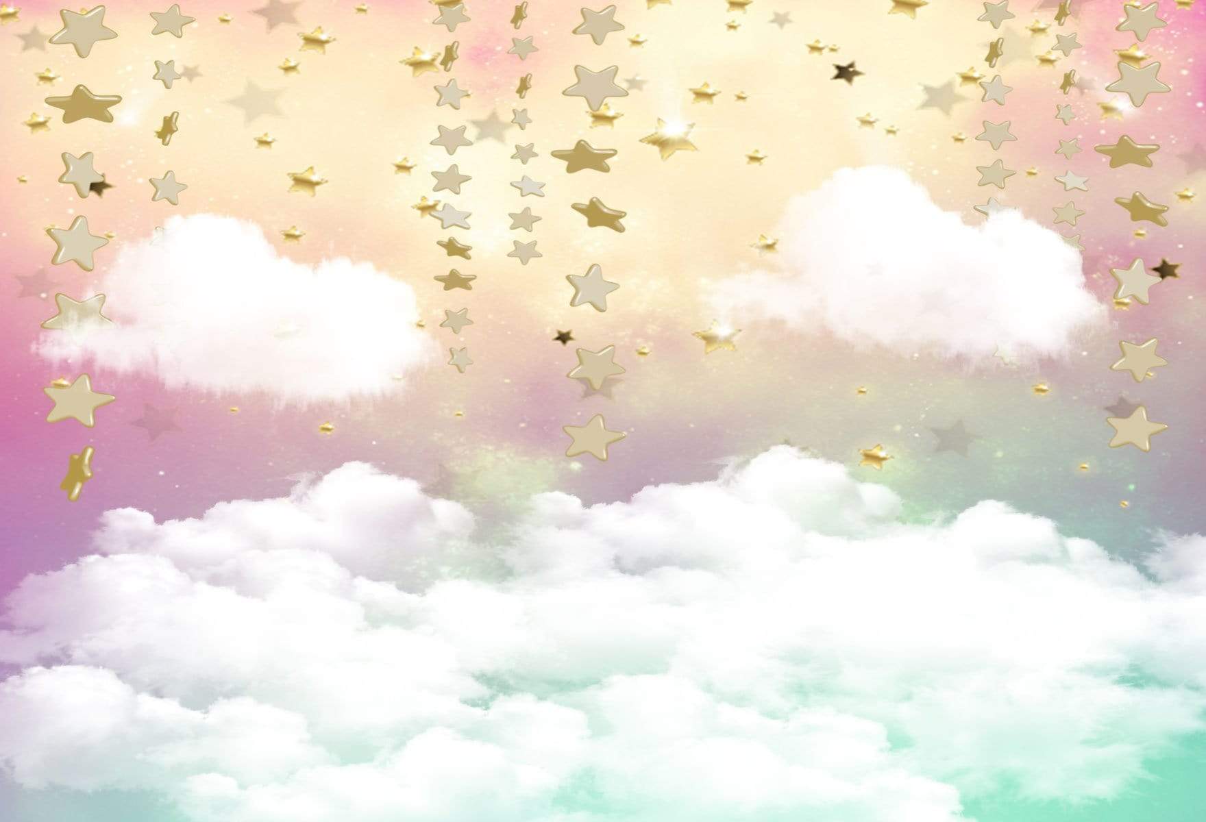 Katebackdrop鎷㈡綖Kate Twinkle Sky Cloud rainbow with the gold stars cake smash backdrop designed by Jerry_Sina