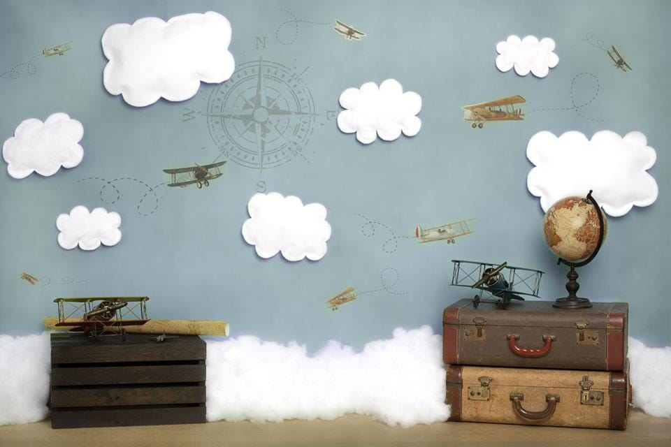 Kate Come Fly with Me Cloud Back to School Children Backdrop for Photography Designed by Erin Larkins - Kate Backdrop