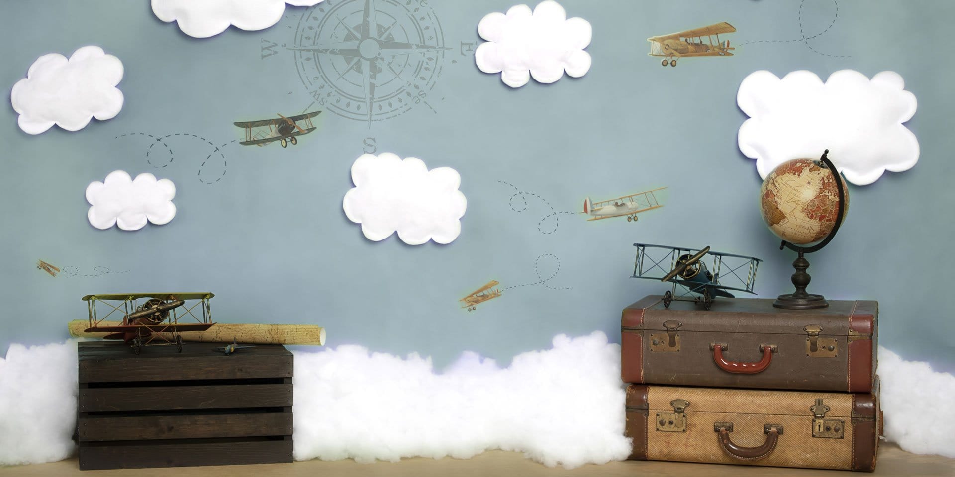Kate Come Fly with Me Cloud Back to School Children Backdrop for Photography Designed by Erin Larkins - Kate Backdrop