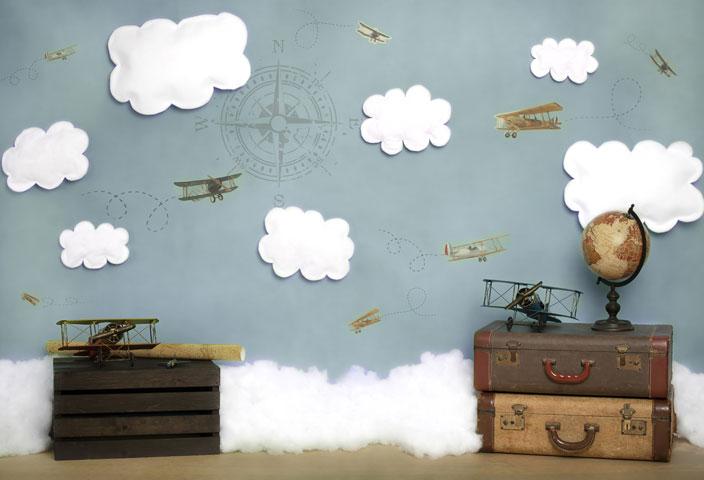 Kate Come Fly with Me Cloud Back to School Children Backdrop for Photography Designed by Erin Larkins - Kate Backdrop
