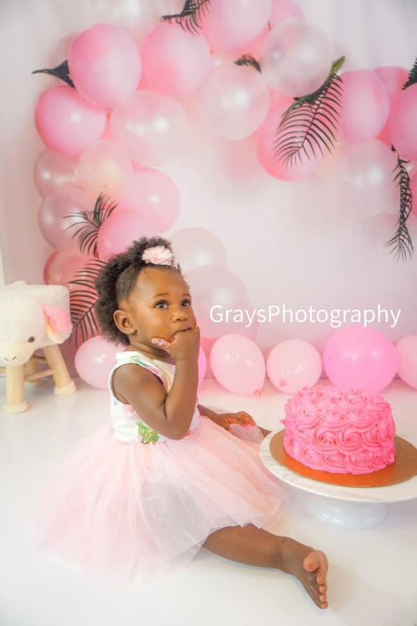 Kate Pink Balloon Garland Birthday Backdrop for Photography Designed by Megan Leigh Photography - Kate Backdrop