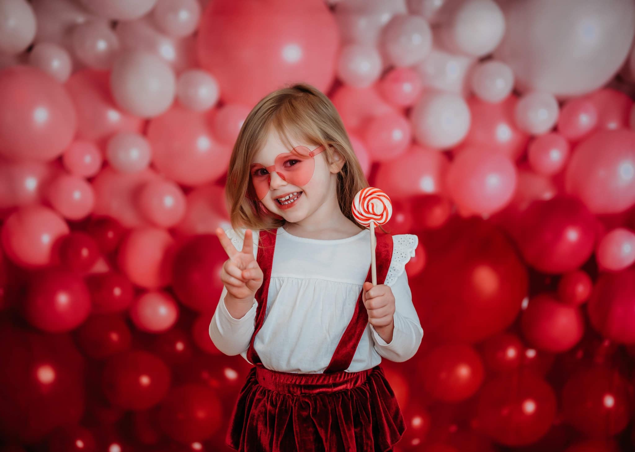 Kate Red Balloon Wall Valentine's Day Birthday Cake Smash Party Backdrop for Photography Designed by Mandy Ringe Photography - Kate Backdrop