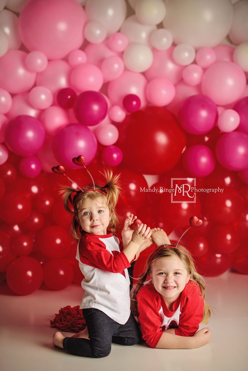 Kate Red Balloon Wall Valentine's Day Birthday Cake Smash Party Backdrop for Photography Designed by Mandy Ringe Photography - Kate Backdrop