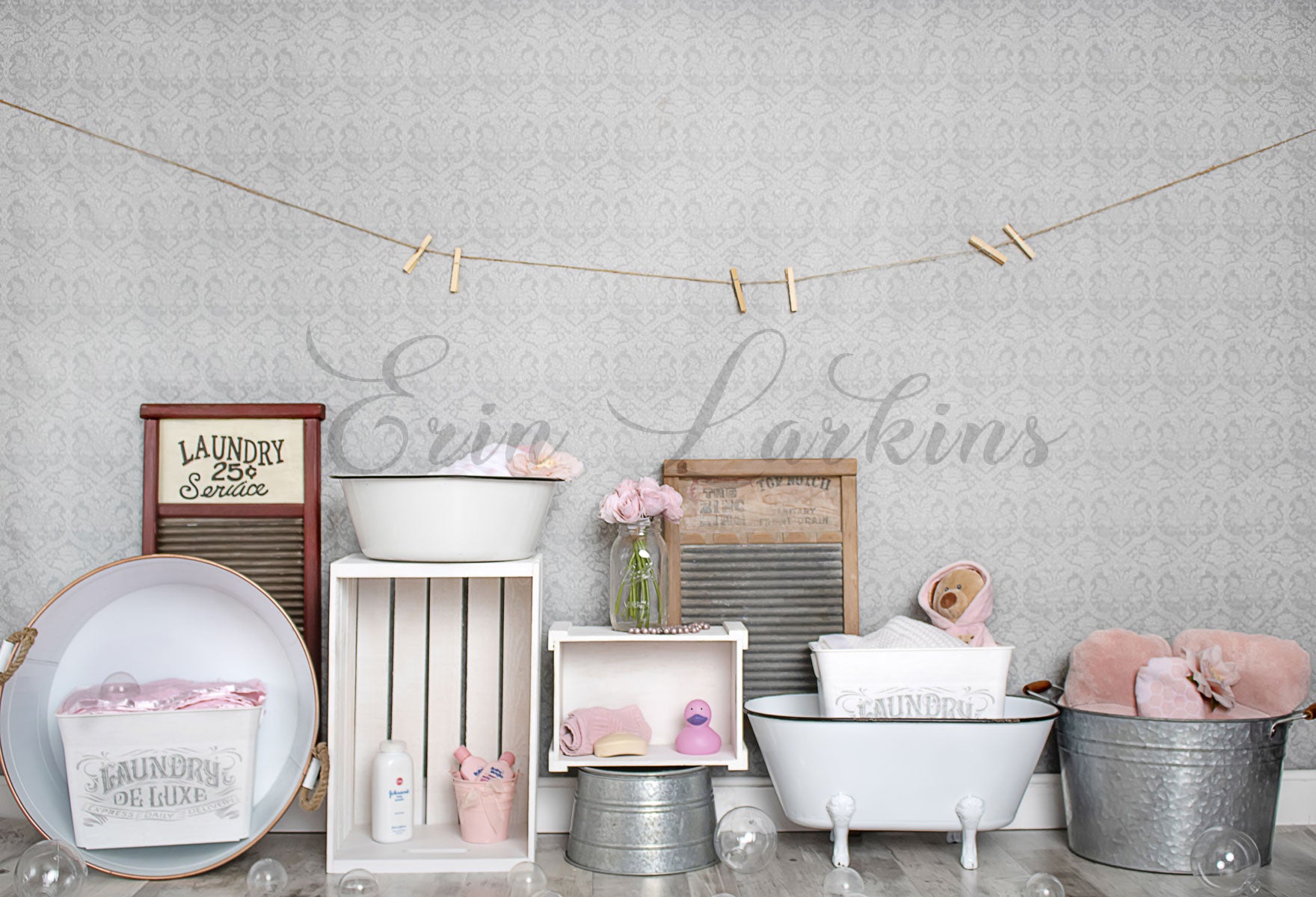 Kate Summer Baby Girl Bath Time Backdrop for Photography Designed by Erin Larkins - Kate Backdrop