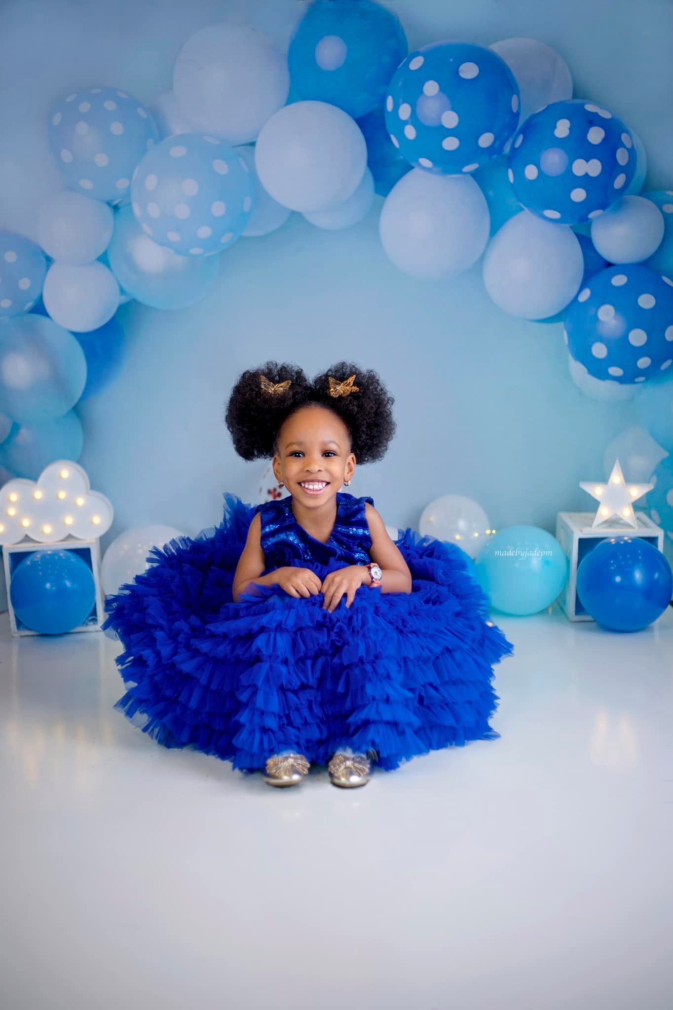 Kate Blue and White Balloons Birthday Children Backdrop for Photography Designed by Kerry Anderson - Kate Backdrop