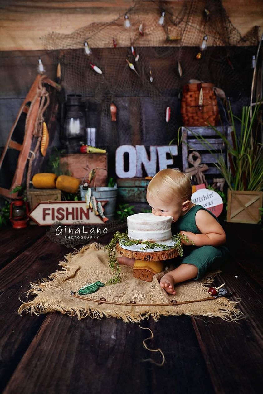 Kate Children 1st Birthday Go Fishing  Backdrop for Photography Designed By Arica Kirby