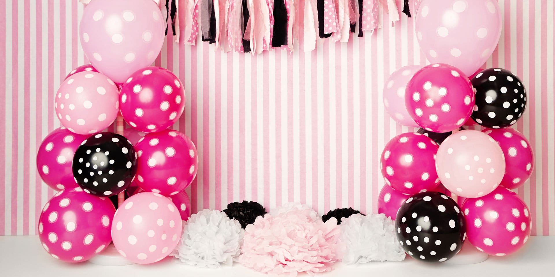 Kate Black Pink Balloons with Strips for Children Backdrop for Photography Designed by Kerry Anderson - Kate Backdrop