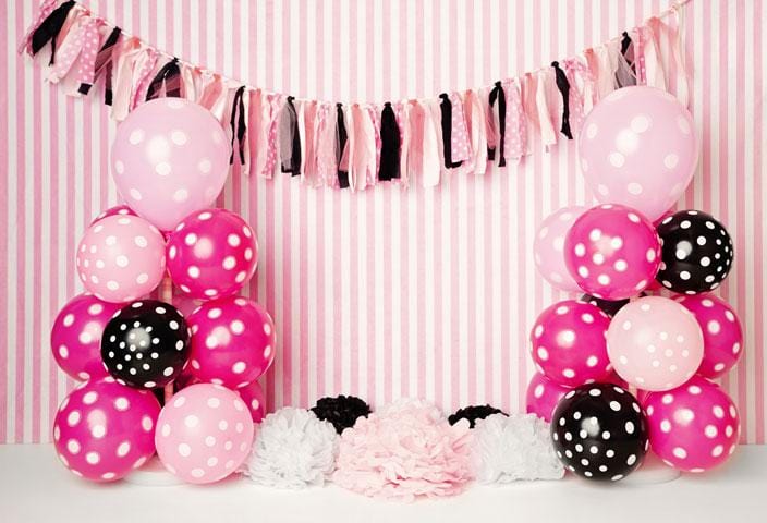 Kate Black Pink Balloons with Strips for Children Backdrop for Photography Designed by Kerry Anderson - Kate Backdrop