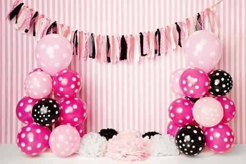 Kate Black Pink Balloons with Strips for Children Backdrop for Photography Designed by Kerry Anderson - Kate Backdrop