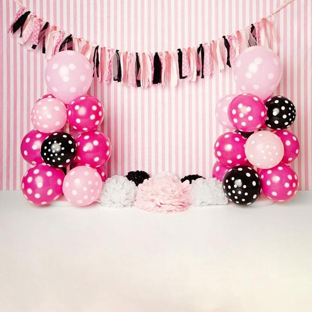 Kate Black Pink Balloons with Strips for Children Backdrop for Photography Designed by Kerry Anderson - Kate Backdrop