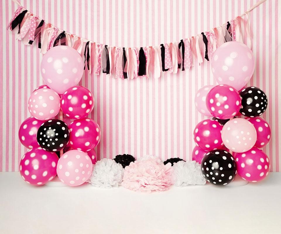 Kate Black Pink Balloons with Strips for Children Backdrop for Photography Designed by Kerry Anderson - Kate Backdrop