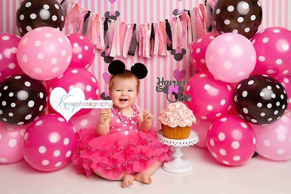 Kate Black Pink Balloons with Strips for Children Backdrop for Photography Designed by Kerry Anderson - Kate Backdrop