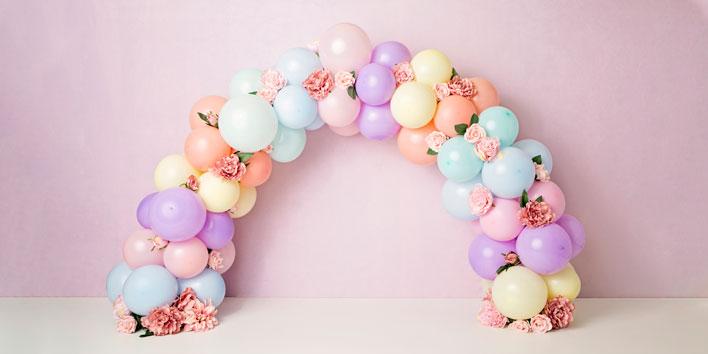 Kate Balloons Rainbow with Flowers for Children Backdrop for Photography Designed by Kerry Anderson - Kate Backdrop