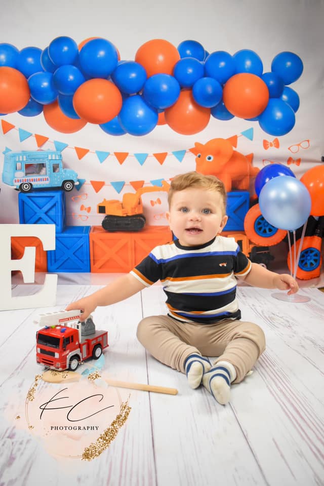 Kate Boy Cake Smash Toy Backdrop Blip Nerd Giggle Guy for Photography Designed by Mini MakeBelieve - Kate Backdrop