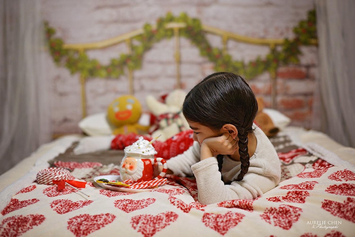 Kate Half Brass Bed with Ivy Headboard Brick Wall Backdrop Designed by Pine Park Collection - Kate Backdrop