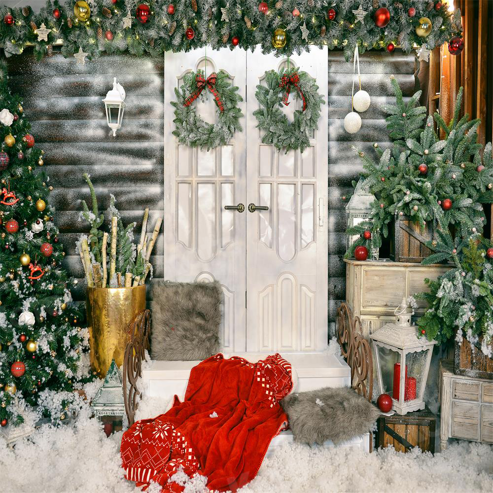 Kate Christmas Trees White Door Decorations Backdrop for Photography - Kate Backdrop
