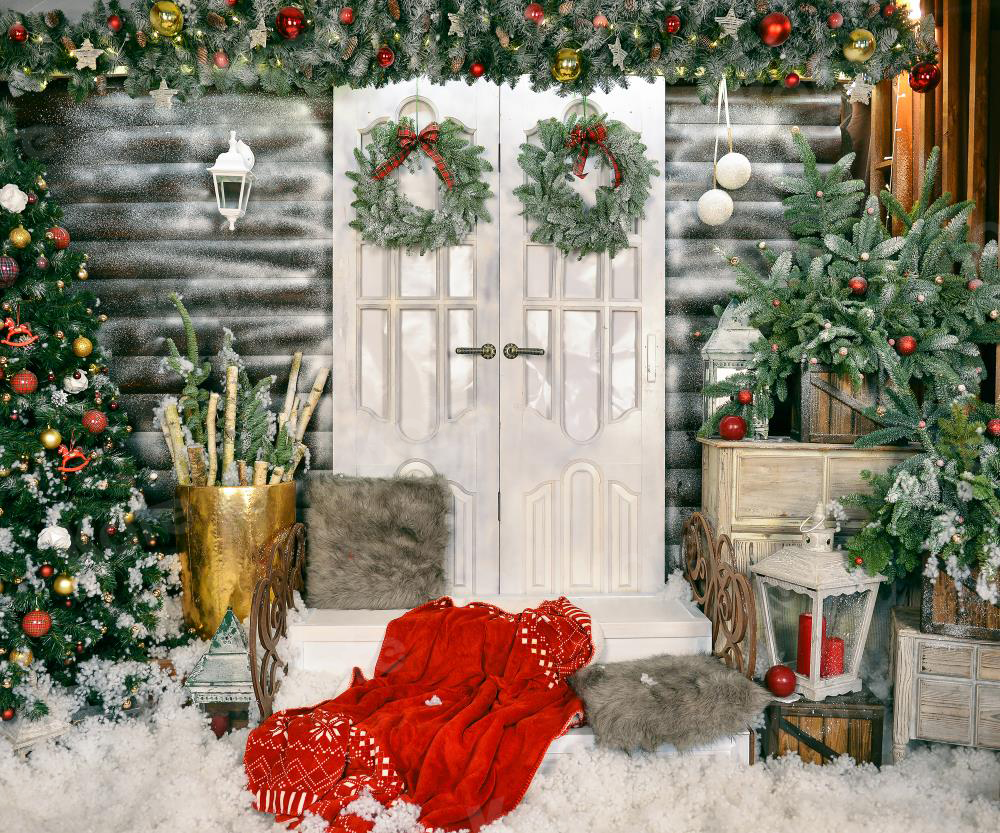 Kate Christmas Trees White Door Decorations Backdrop for Photography - Kate Backdrop