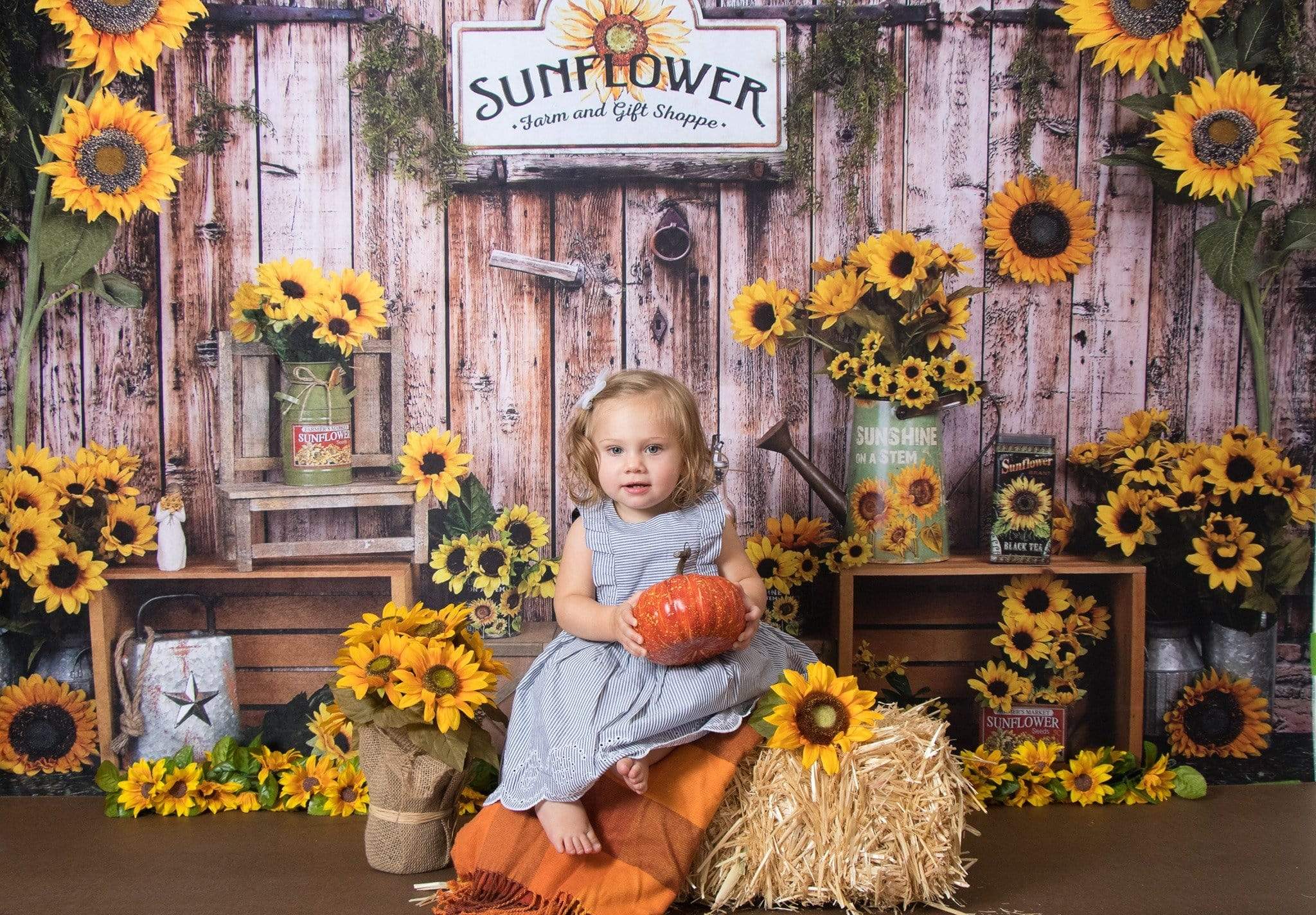 Katebackdrop鎷㈡綖Kate Sunflower Gift Shop Wood Fall Backdrop for Photography