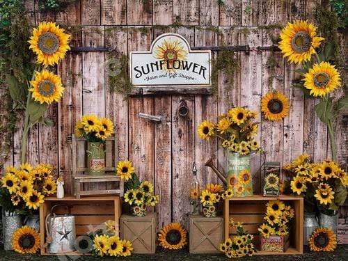 Katebackdrop鎷㈡綖Kate Sunflower Gift Shop Wood Fall Backdrop for Photography
