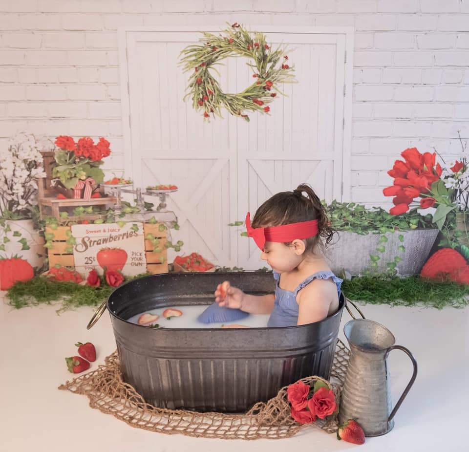 Kate Strawberry Cake Smash White Barn Door Summer Backdrop for Children - Kate Backdrop