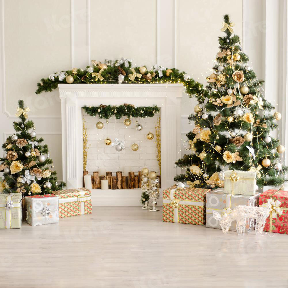 Fondo Decorativo De Navidad Para Fotos - Chimenea Con árbol, 7x5 Pies (210x150 Cm), Material De Algodón, Ideal Para Fiestas Y Sesiones De Fotos
