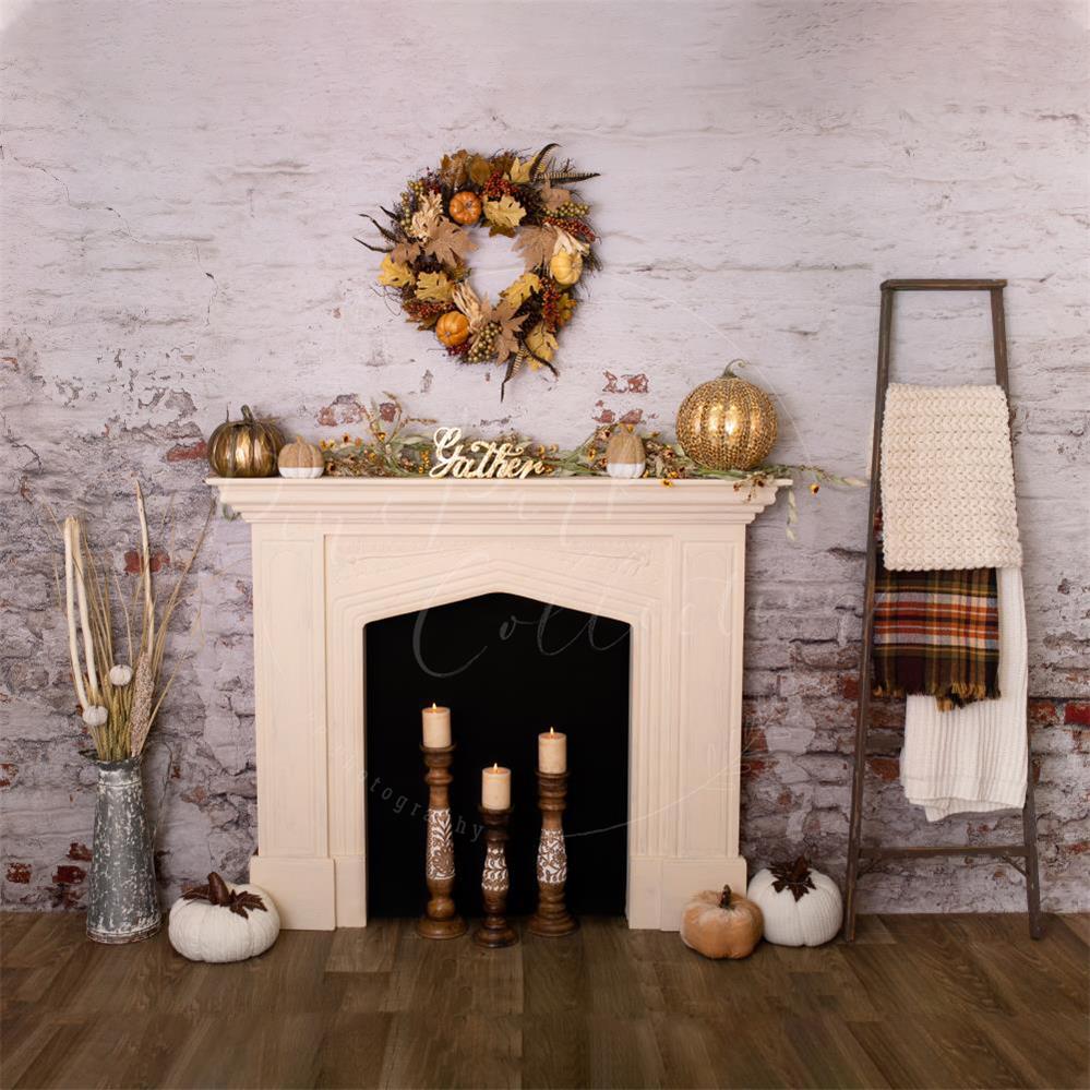 Kate Autumn Thanksgiving Pumpkins Decorations Room Backdrop Designed By Pine Park Collection - Kate Backdrop