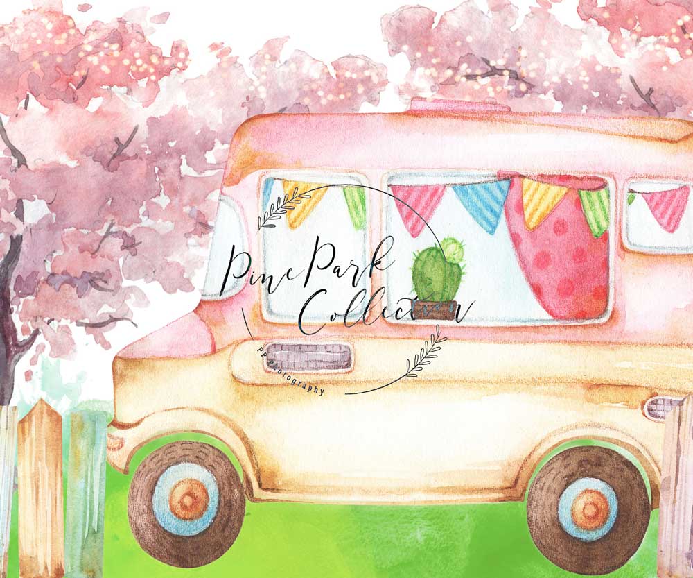 Kate Summer Ice Cream Truck Watercolor Children Backdrop Designed By Pine Park Collection - Kate Backdrop