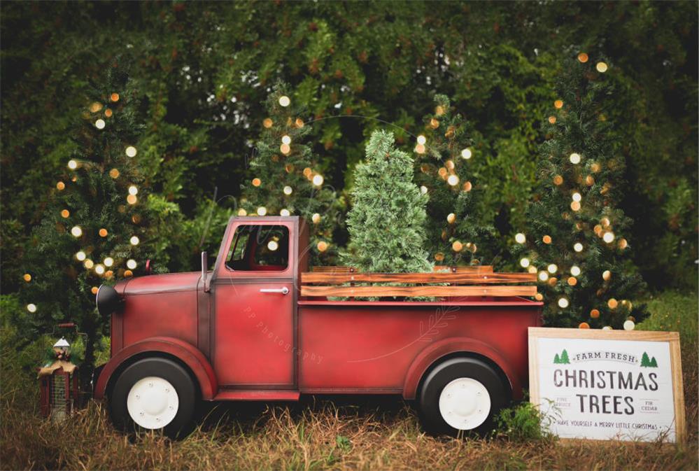 Kate Christmas Red Truck Tree Farm Backdrop Designed By Pine Park Collection - Kate Backdrop