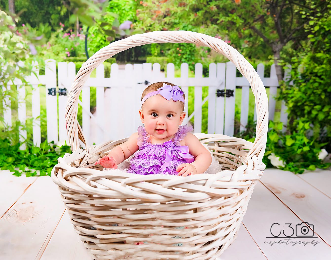 Kate Spring Garden White Fence Backdrop for Photography Designed by Tyna Renner - Kate Backdrop