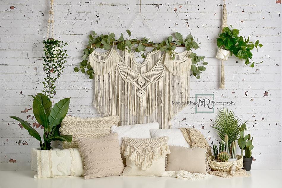 Kate Boho Macrame Floor Pillows with Plants Spring/mother's Day Backdrop Designed By Mandy Ringe Photography - Kate Backdrop