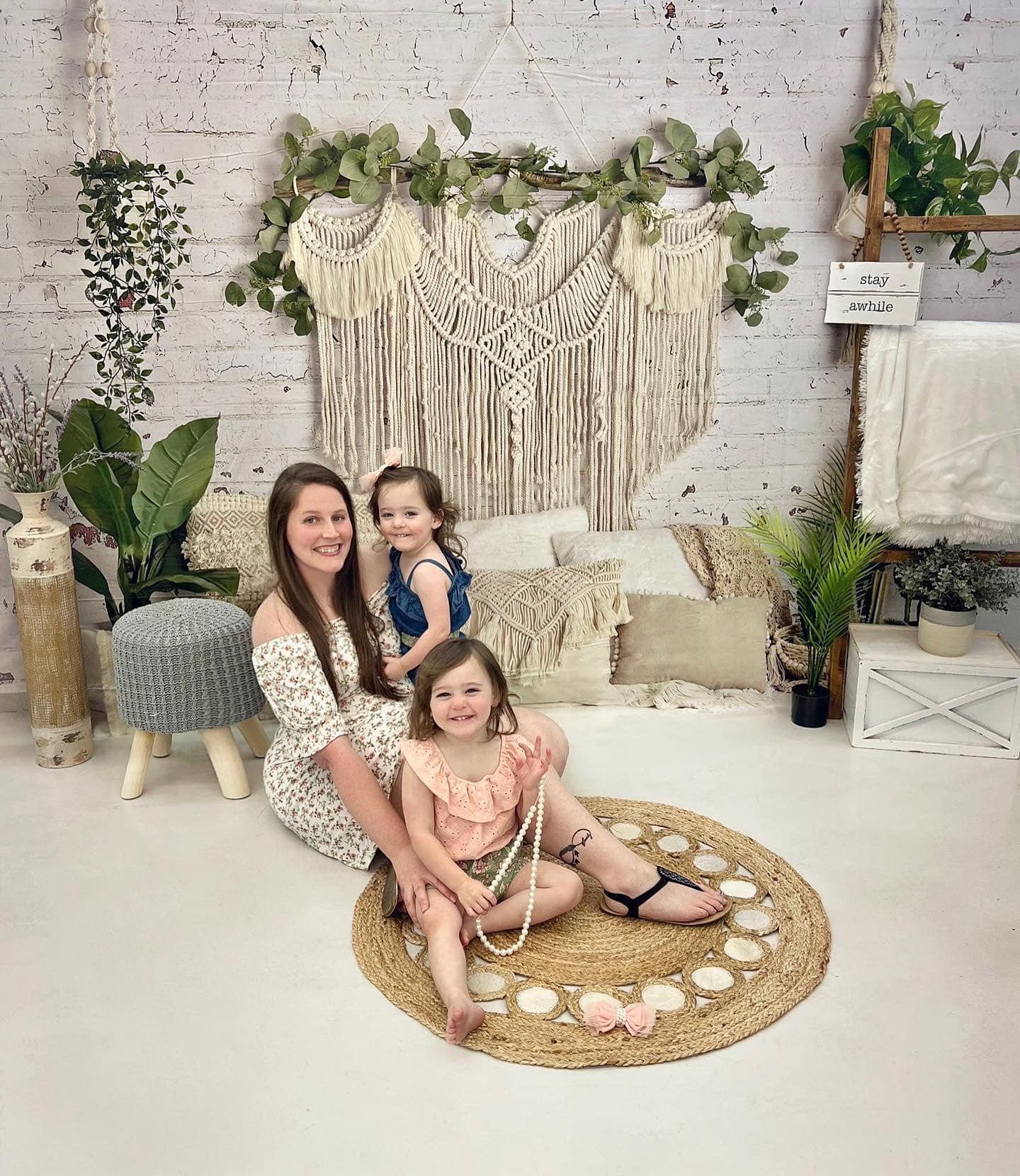 Kate Boho Macrame Floor Pillows with Plants Spring/mother's Day Backdrop Designed By Mandy Ringe Photography - Kate Backdrop