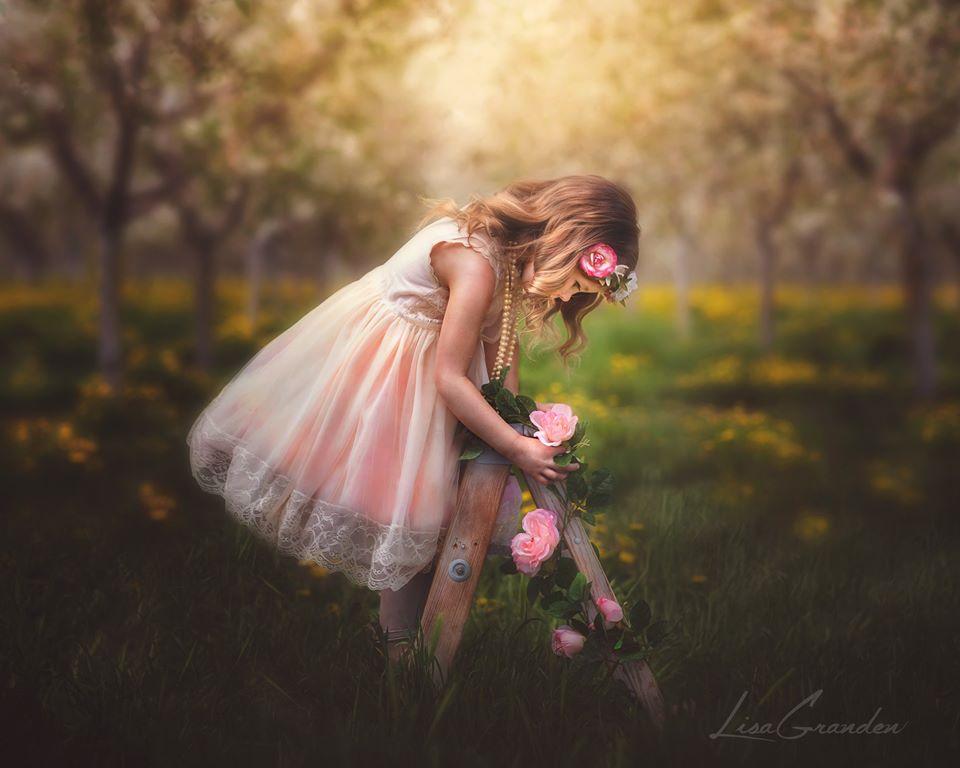 Kate Springtime Orchard in Yellow Backdrop for Photography Designed by Lisa Granden - Kate Backdrop