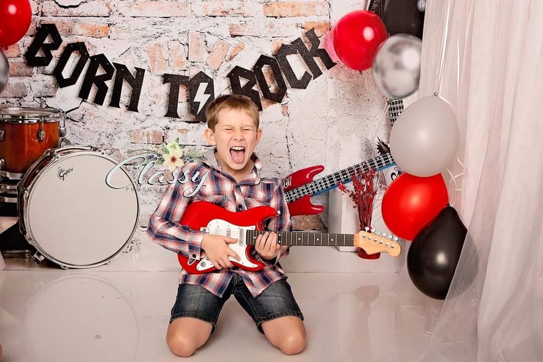 Kate Born to Rock with Guitar Children Backdrop Designed by Megan Leigh Photography - Kate Backdrop