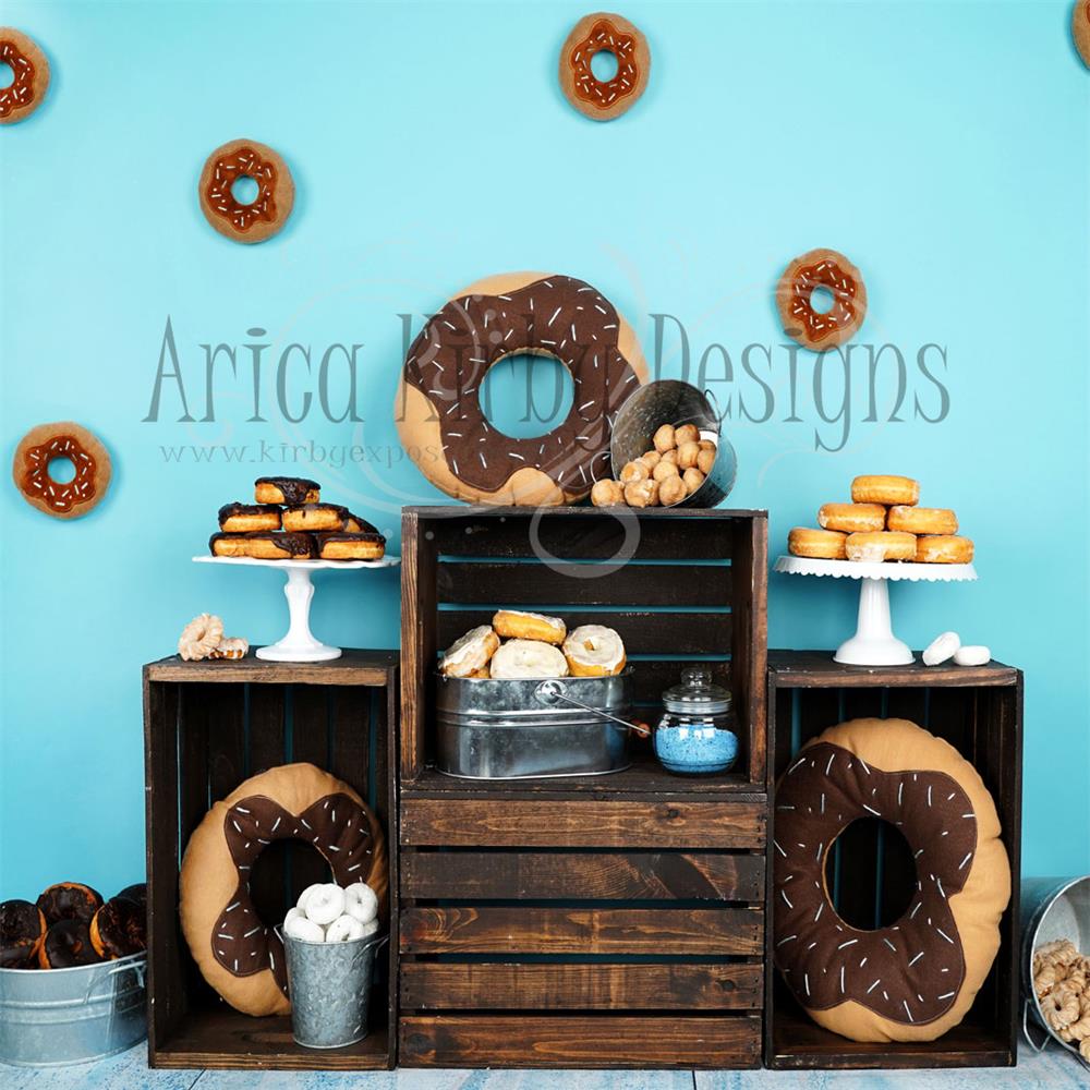 Kate Birthday Blue Donut Backdrops Designed by Arica Kirby - Kate Backdrop