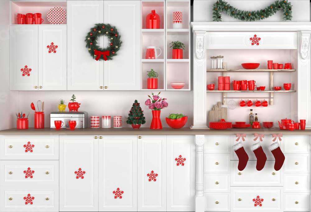 Kate White Christmas Kitchen Backdrop for Photography - Kate Backdrop
