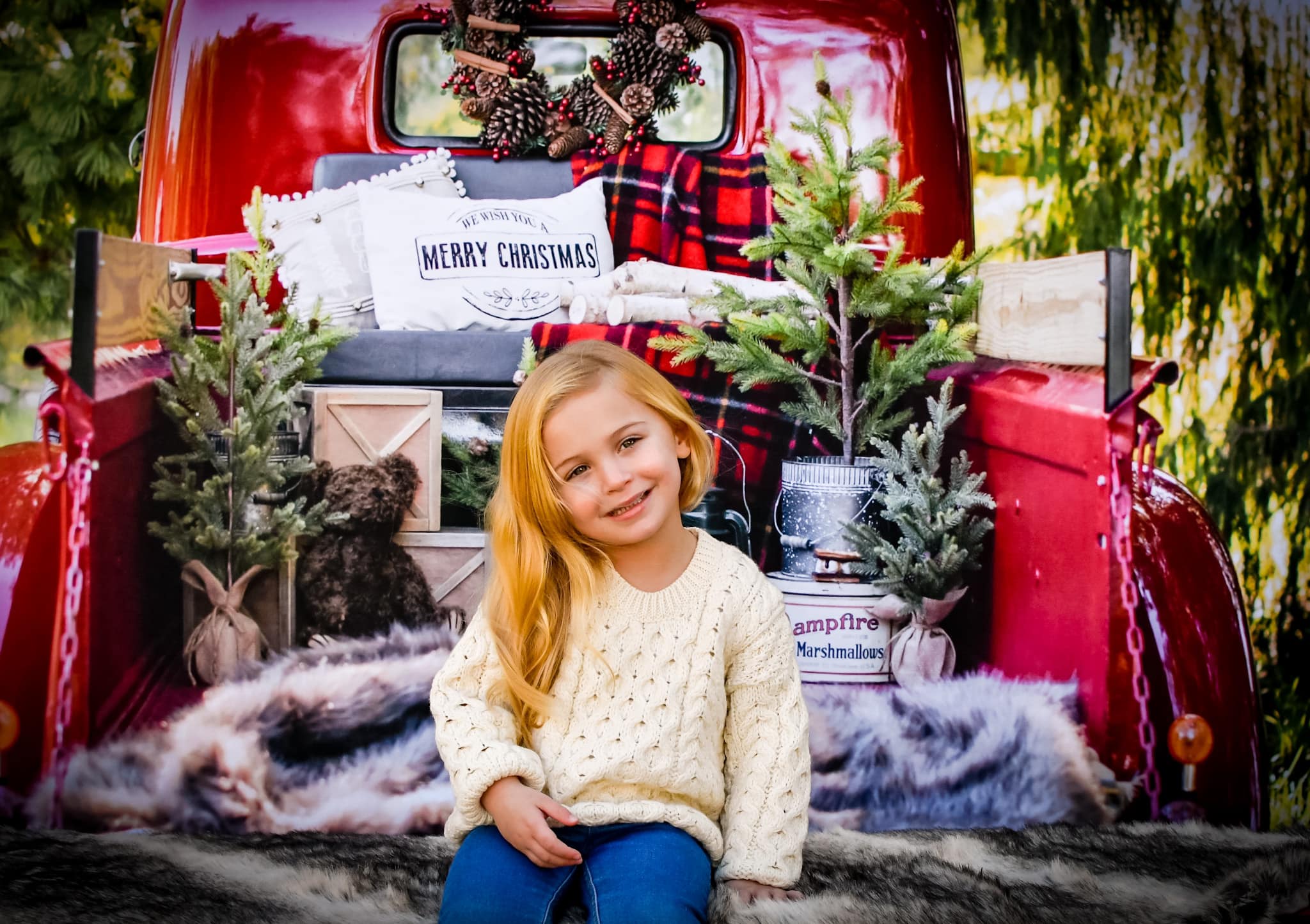Kate Red Christmas Truck Backdrop Designed by Mandy Ringe Photography - Kate Backdrop
