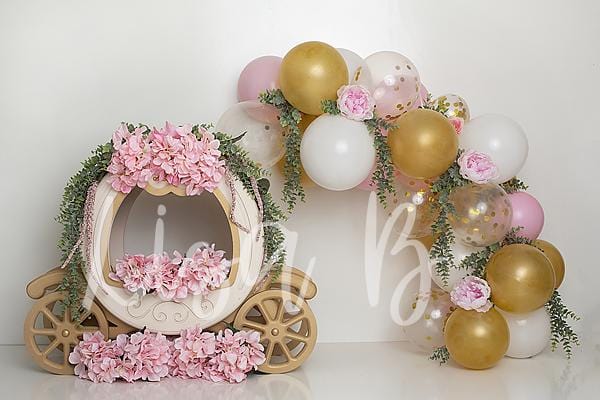 Kate Cake Smash Floral Balloon Carriage Backdrop Designed by Lisa B - Kate Backdrop
