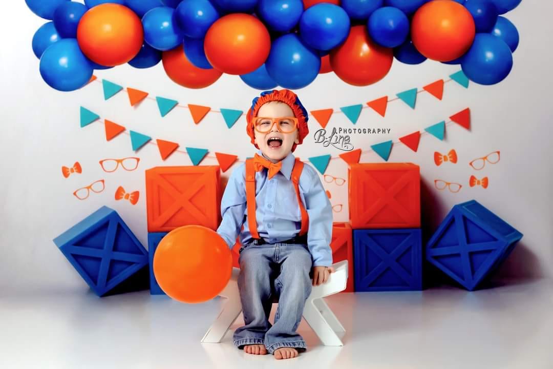 Kate Cake Smash Balloon Backdrop Blip Nerd Giggle Guy for Photography Designed by Mini MakeBelieve - Kate Backdrop