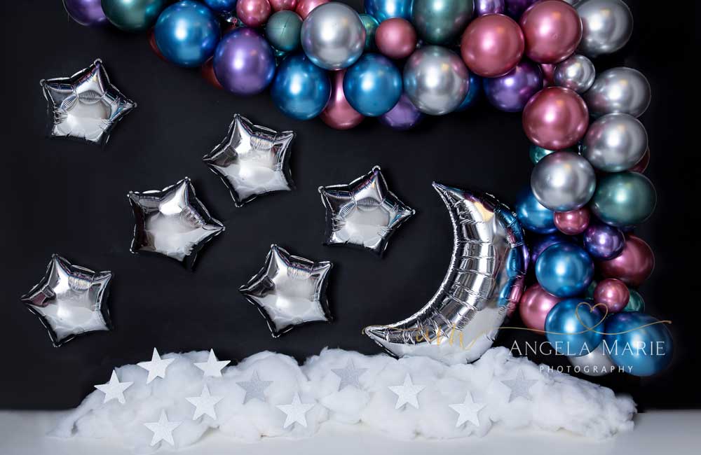 Kate Birthday Cake Smash Balloons Decoration Backdrop Pastel Moon Designed By Angela Marie Photography - Kate Backdrop