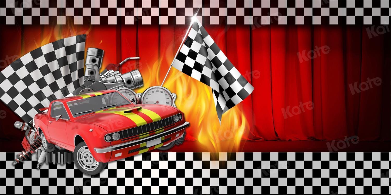 Kate Competition Sports Black And White Block Car Flag Backdrop for Photography - Kate Backdrop