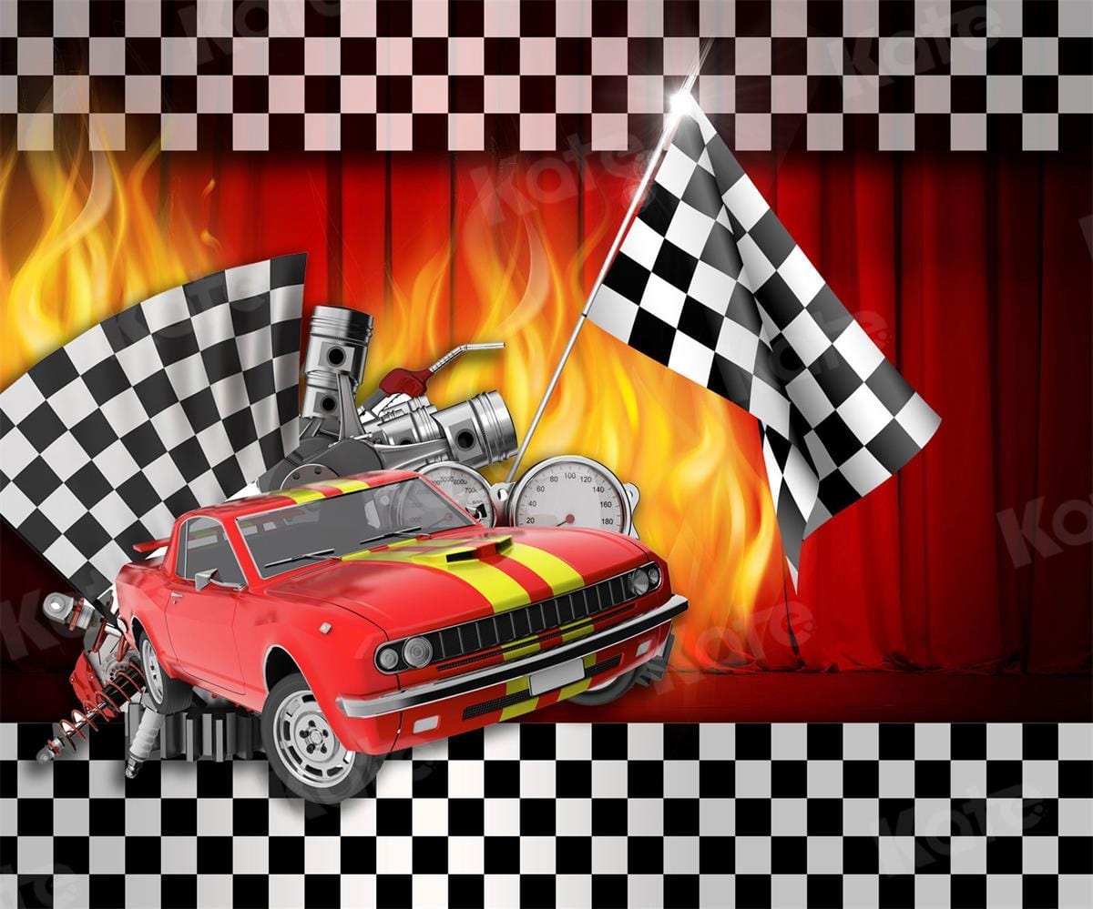 Kate Competition Sports Black And White Block Car Flag Backdrop for Photography - Kate Backdrop