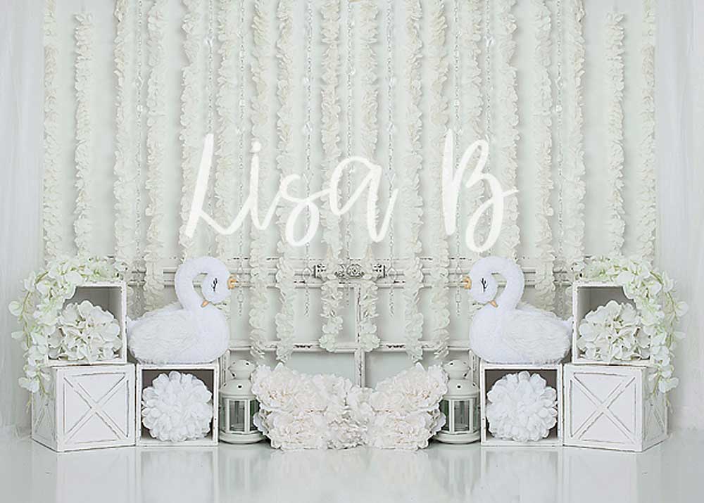 Kate White Swan Cake Smash Wedding Backdrop for Photography Designed by Lisa B - Kate Backdrop